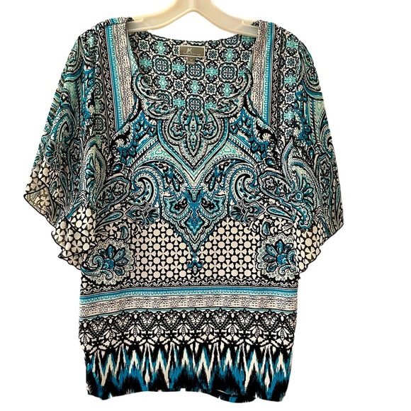 Women’s JM Collection Teal and Black Patterned Knit Top - Size M - NWOT - Picture 1 of 5